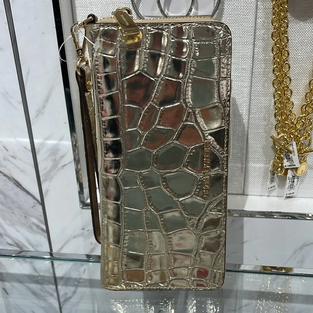 Michael Kors JSet Travel Metallic Crocodile Embossed Leather Continental Wallet